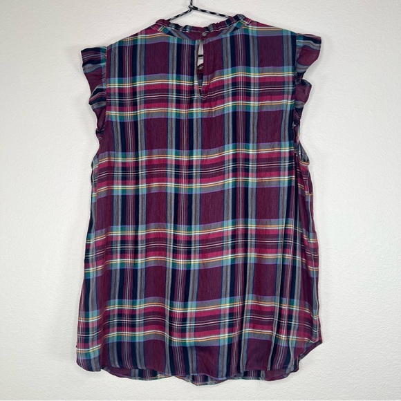 LOFT Burgundy Red Purple Colorful Plaid Sleeveless Top Plus Size 14 - Picture 8 of 11